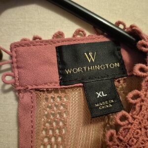 Worthington Dusty Pink Lace Detail Top